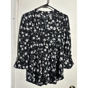 Cocomo Black and White Floral Pintuck 3/4 Sleeve Blouse Tunic, size S